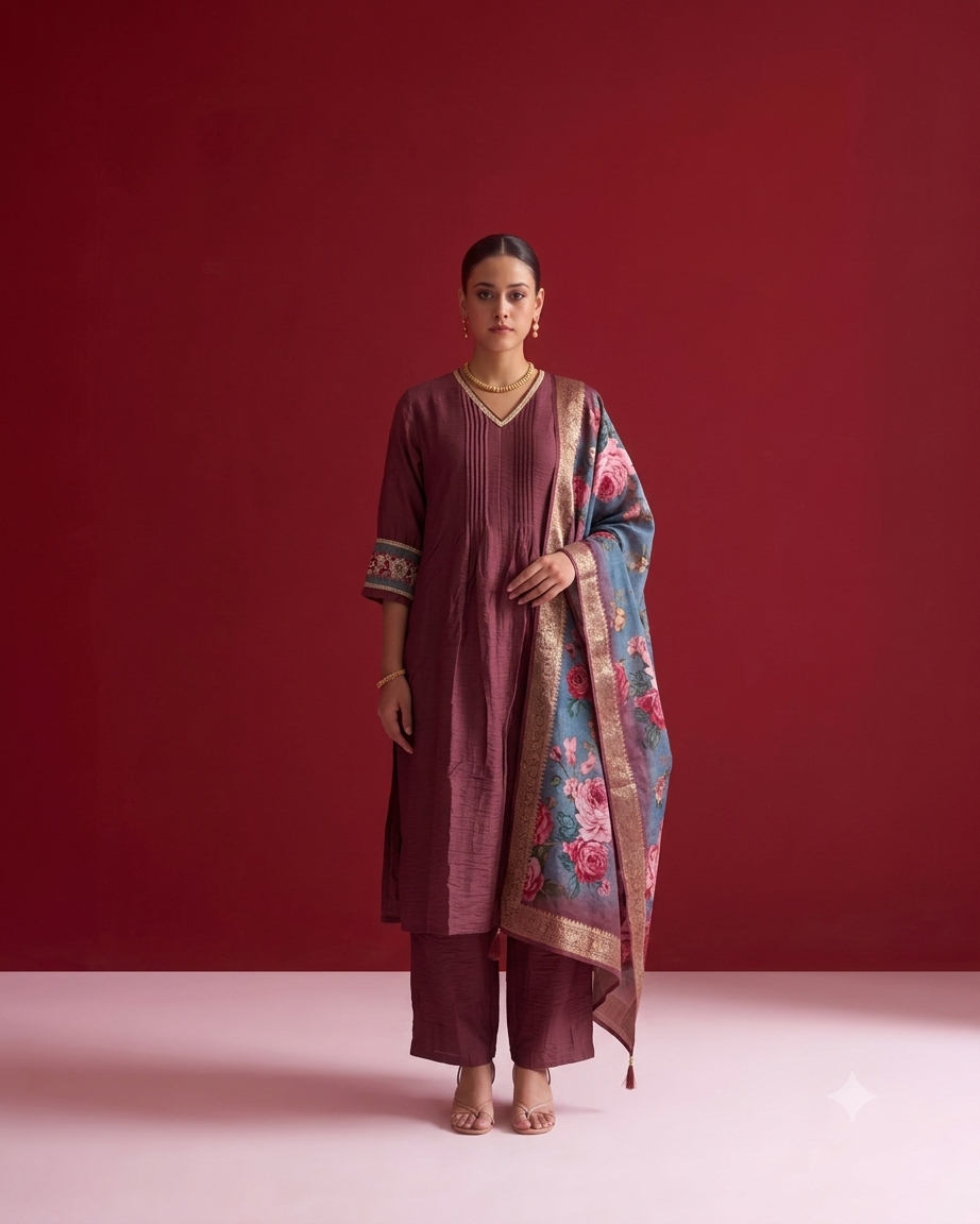 Crust Viscose Silk With Chanderi Dupatta
