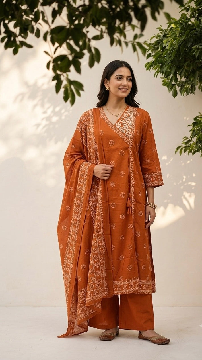 Pure Cotton Dupatta Set In Plus Size
