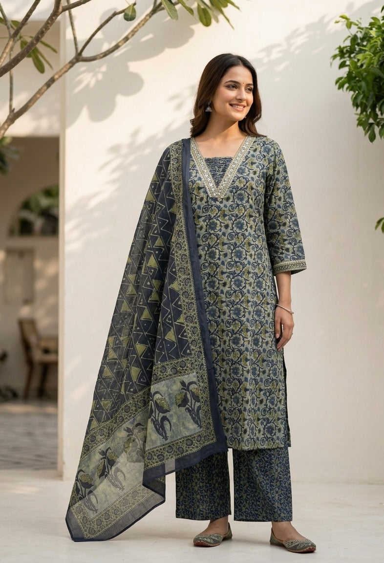 Pure Cotton Dupatta Set In Plus Size