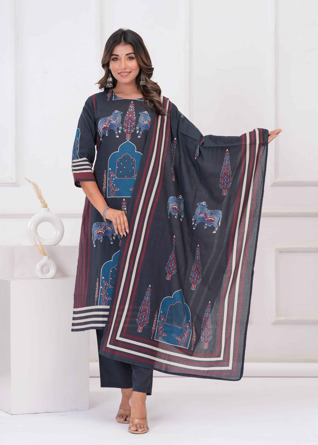Ajrakh Print Pure Cotton Dupatta Set