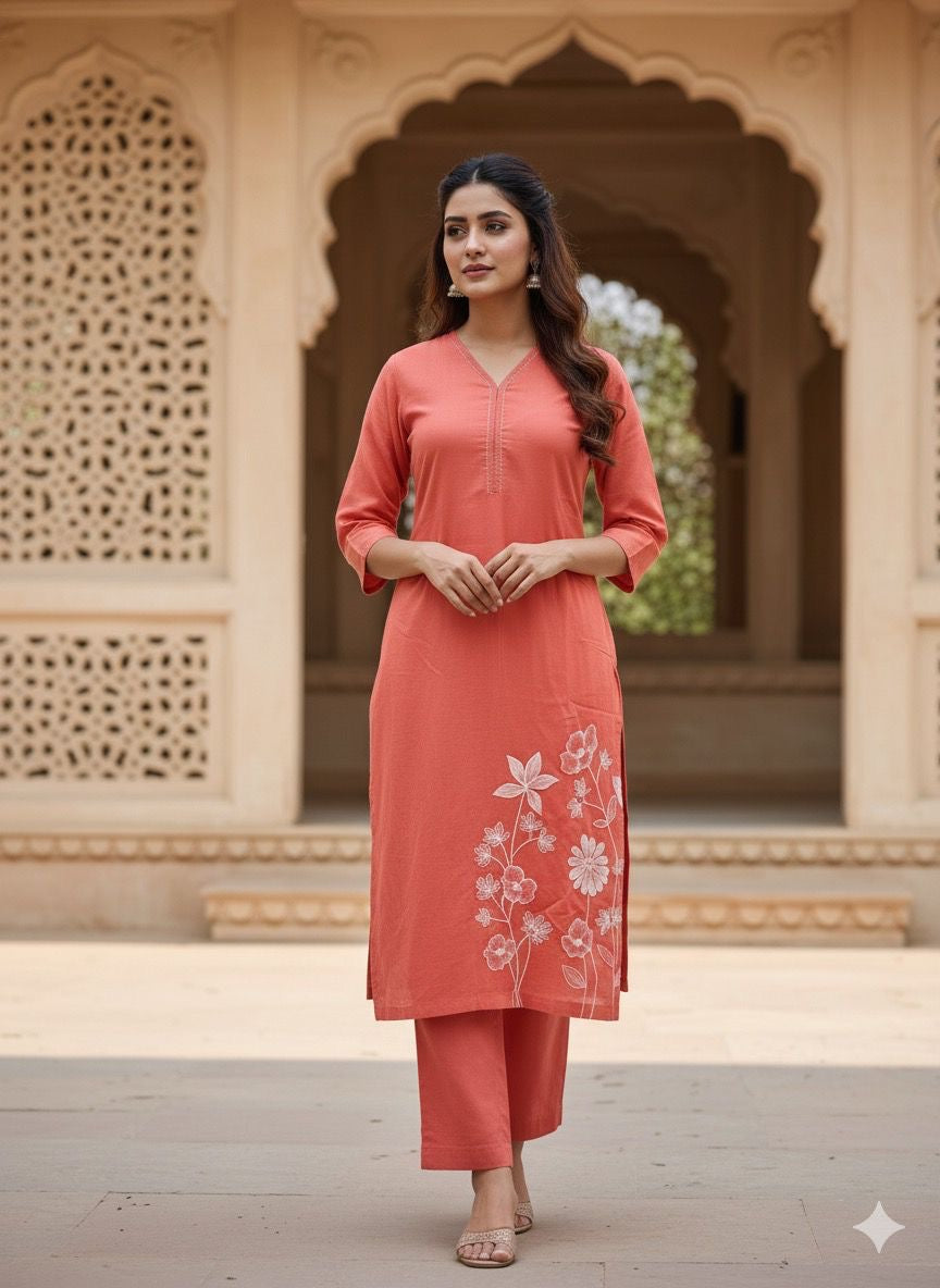 Pure Cotton Solid Base Embroidered Dupatta Set  CS092