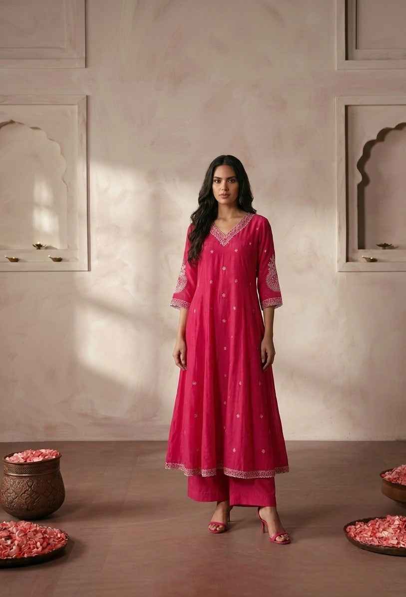Premium Mul Chanderi Silk A Line Three Piece Dupatta Set FW002