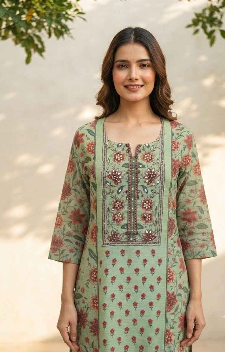 Pure Chanderi With Embroidery Dupatta Set