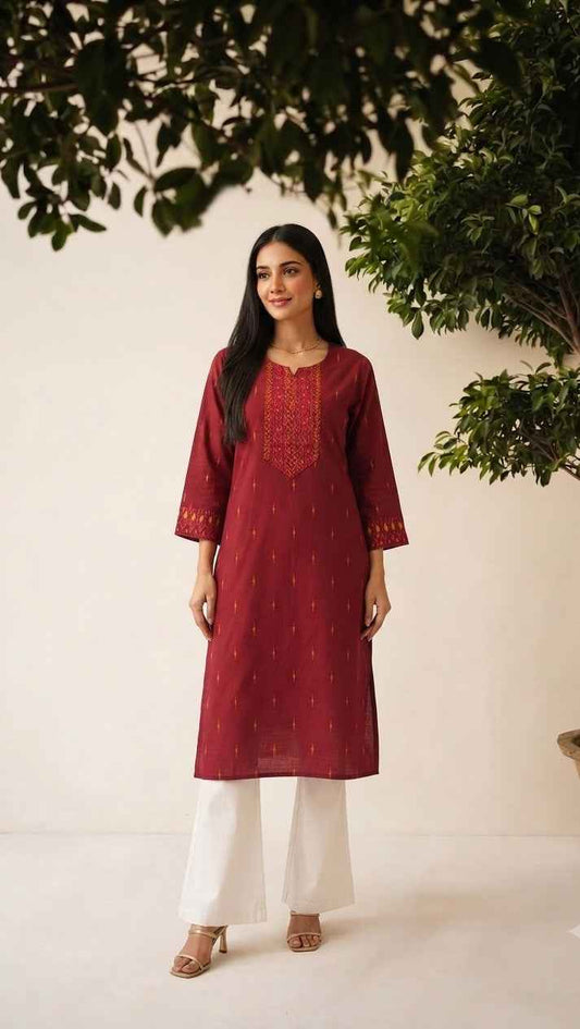 Pure Hand Loom Cotton Only Kurta With Embroidery OK0119