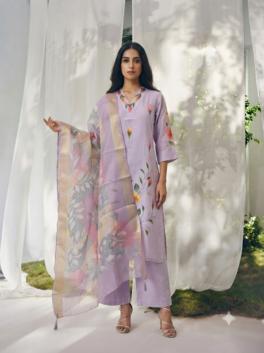 Pure Muslin Brush Print Dupatta Set MS005