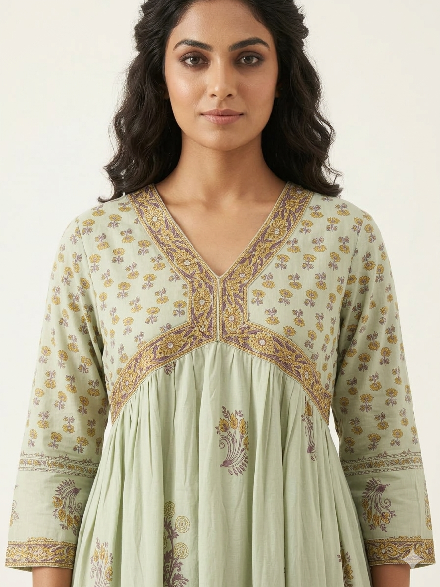 Elegant Pure Cotton A - Line Alia Cut Kurta Set With Dupatta Set CS0263