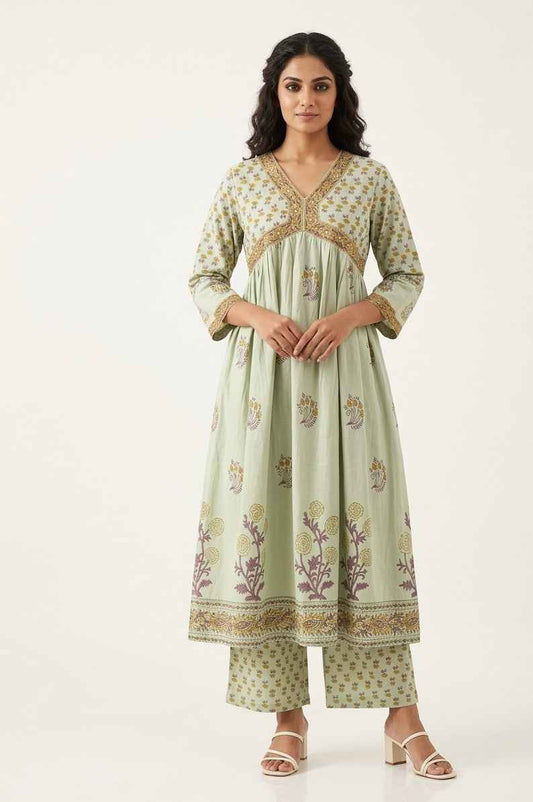 Elegant Pure Cotton A - Line Alia Cut Kurta Set With Dupatta Set CS0263