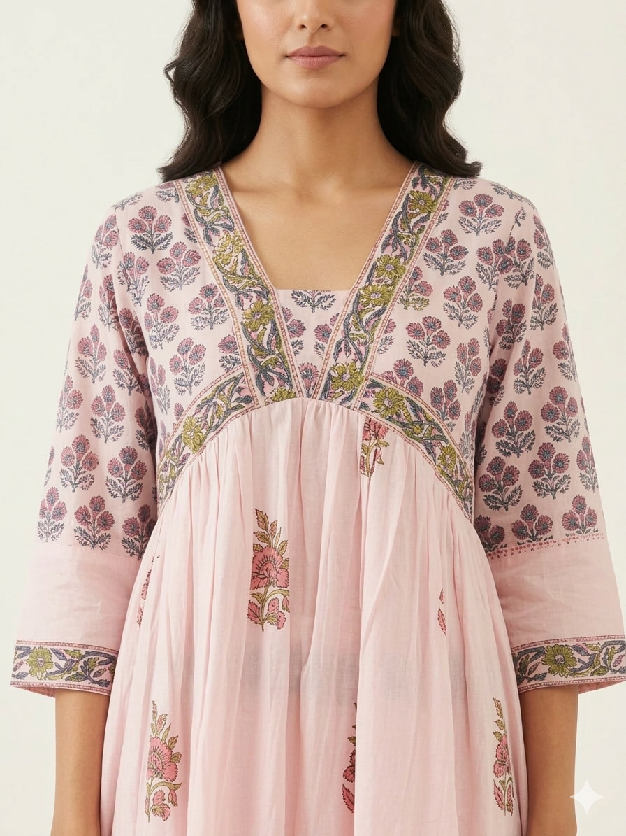 Elegant Pure Cotton A - Line Alia Cut Kurta Set With Dupatta Set CS0266