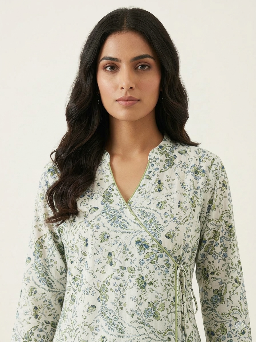 Pure Cotton Angrakha Style Two Piece Pant Set PSS0025