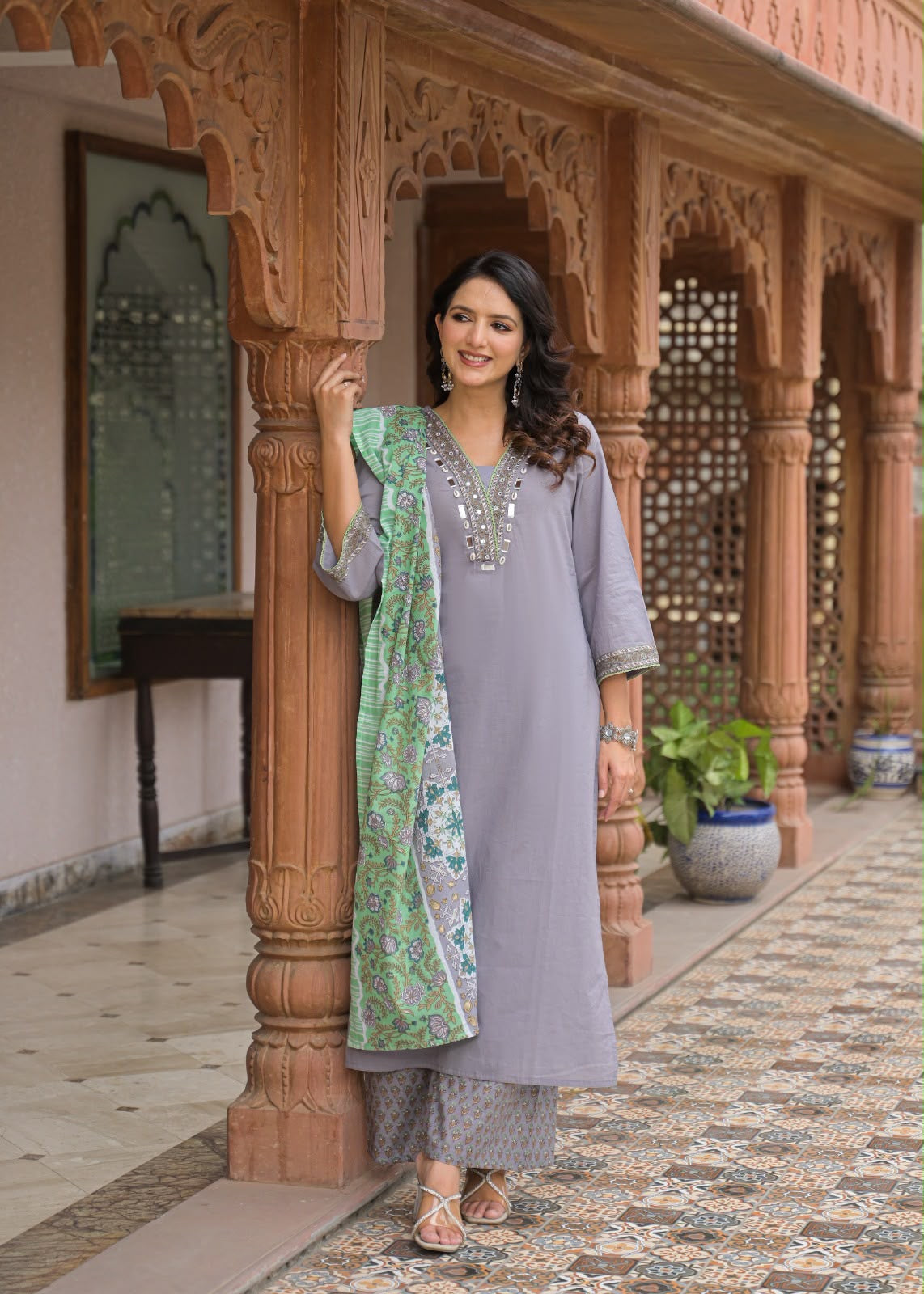 Premium Cotton dupatta set with original mirror CS0233