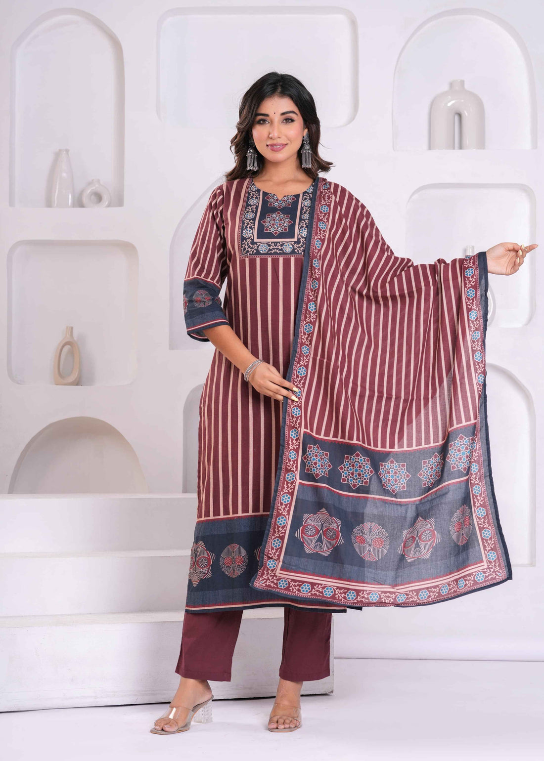 Ajrakh Print Pure Cotton Dupatta Set