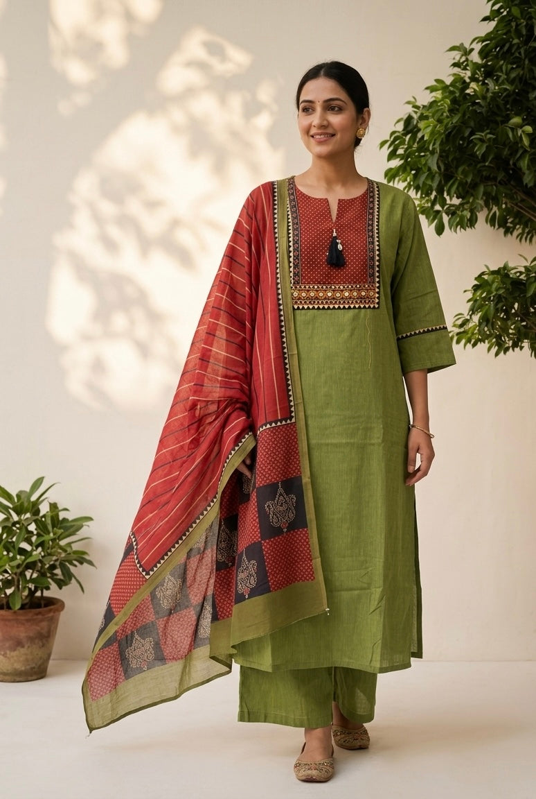 Pure Cotton Dupatta Set In Plus Size