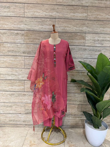 Pure Chanderi Dupatta Set With Embroidery CHSOO2