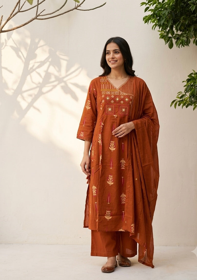 Pure Cotton Dupatta Set In Plus Size