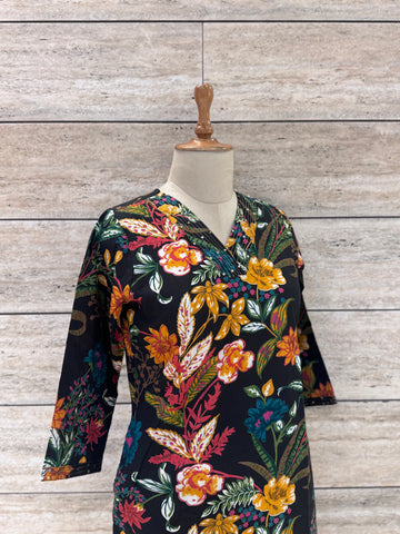 Jaal Floral Print Only Straight Kurta ( Black )  FL0151