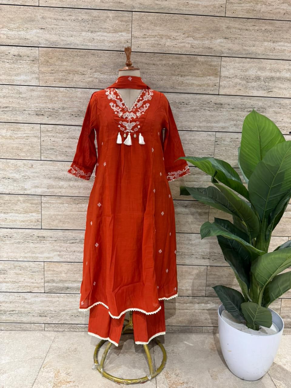 Premium Mul Chanderi Dupatta Set with Embroidery MLC023