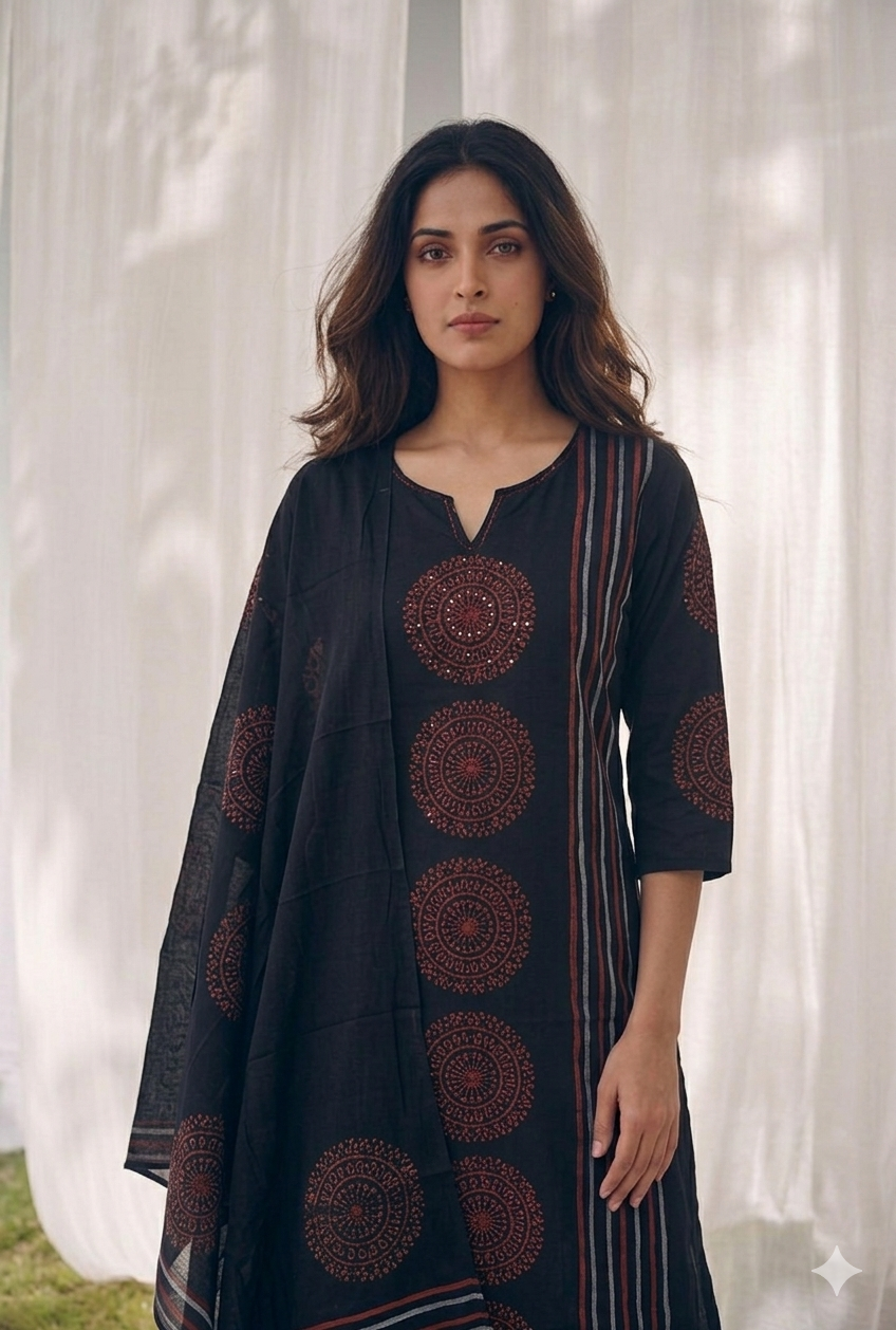 Pure Cotton Three Piece Dupatta Set LSS026