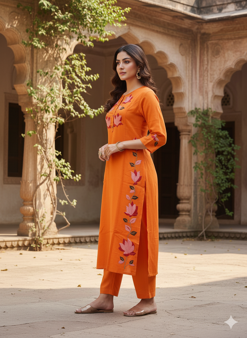 Solid Base Embroidered Co Ord Set  COS001