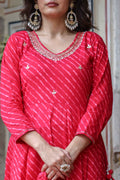 Most Awaited Pure Cotton A Line Leheriya Print Anarkali Suit
