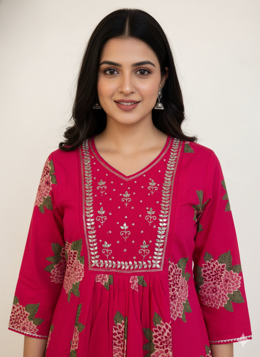 Pure Cotton A Line Three Piece Dupatta Set CS0149