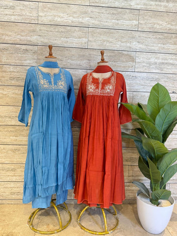 Premium mul chanderi with hand work Dupatta set
