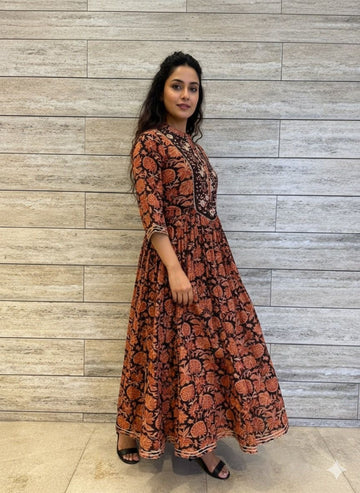 Pure Cotton Floral Print Long Gown GN001