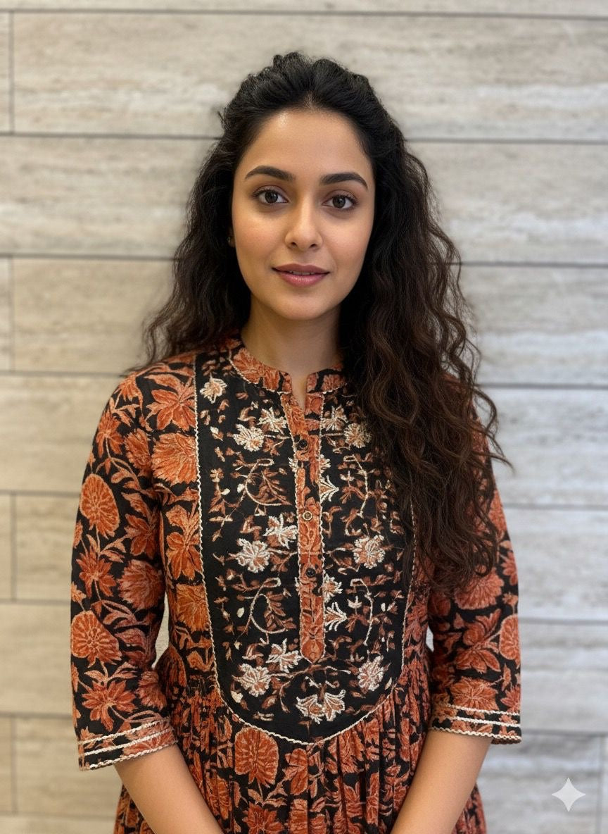 Pure Cotton Floral Print Long Gown GN001