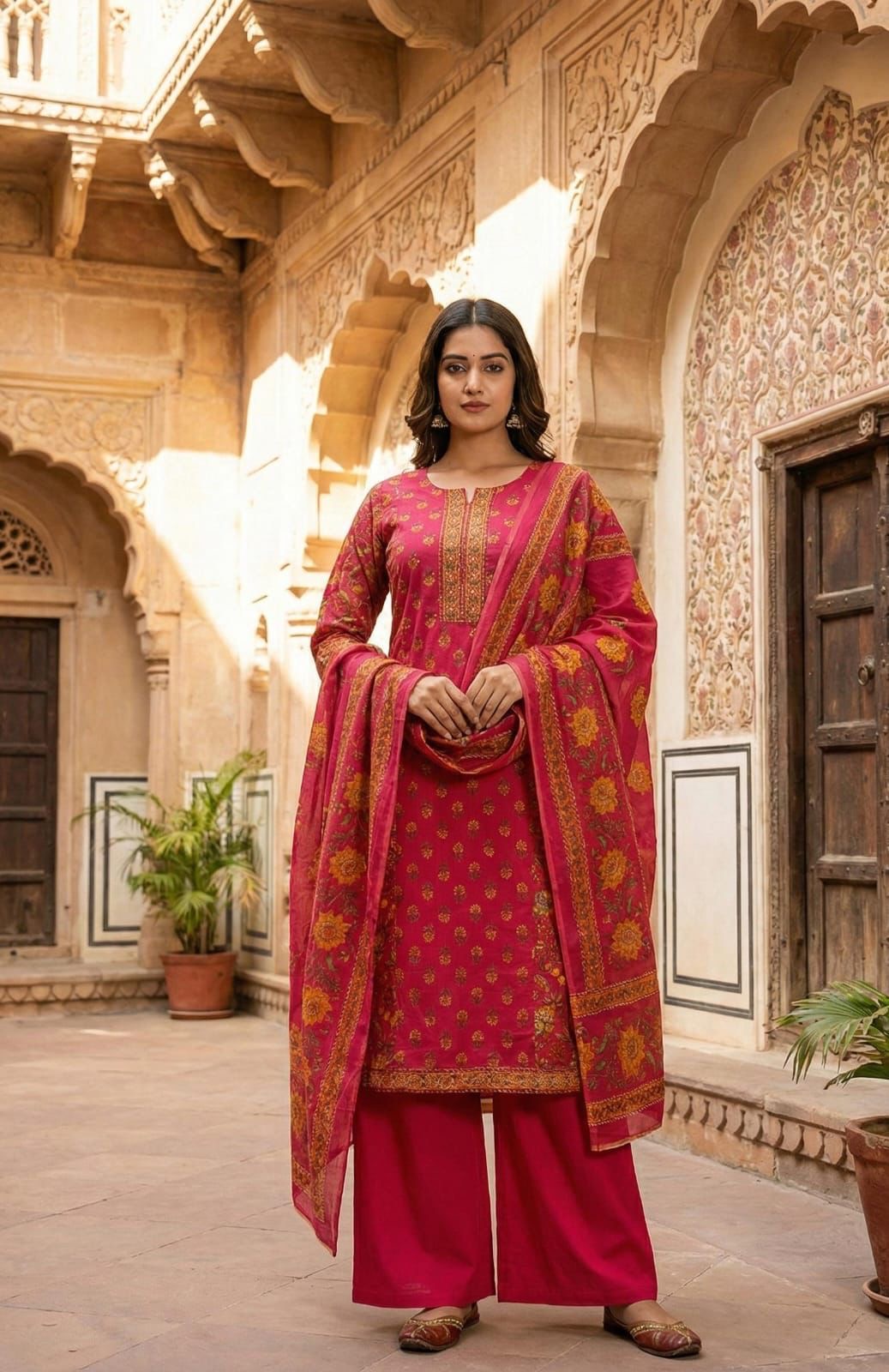 Pure Cotton Three Piece Dupatta Set With Palazzo CS0146