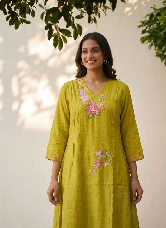 A Line Dupatta Set In Silk Fabric