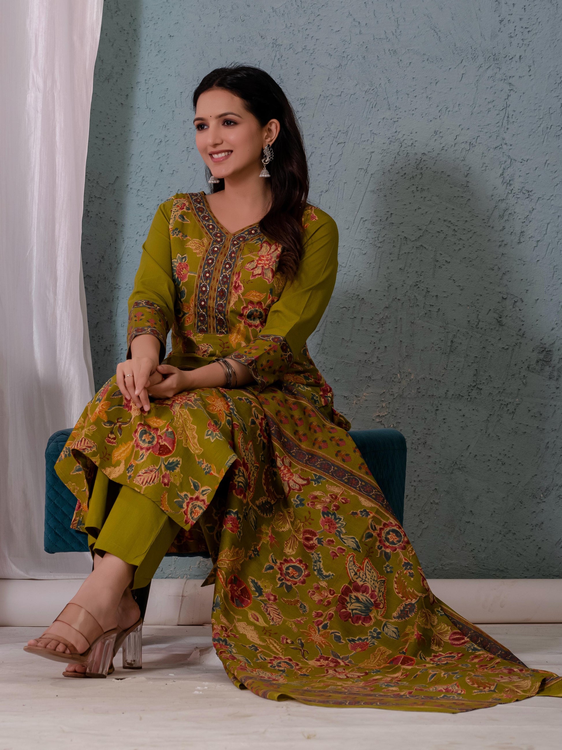 Cotton Floral Dupatta Sets - CS030