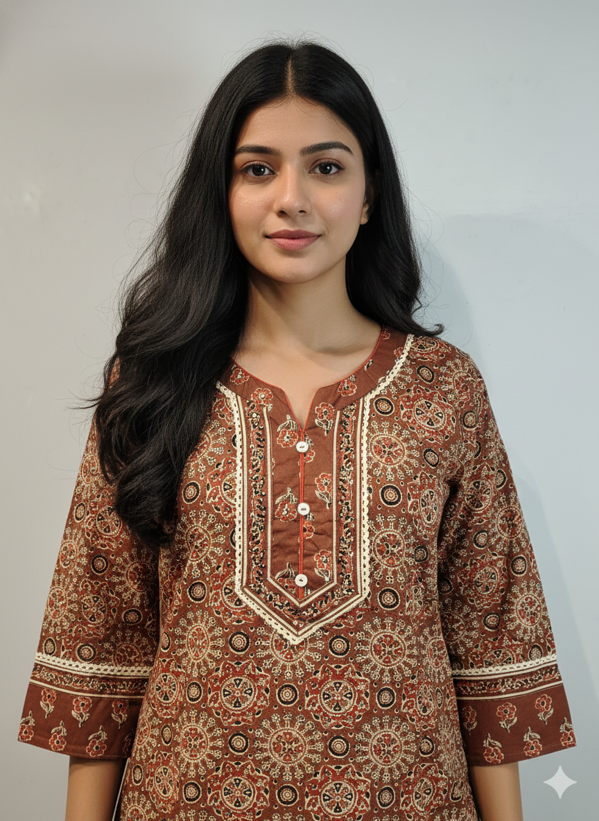 Pure Cotton Ajrakh Print Three Piece Dupatta Set CS0198