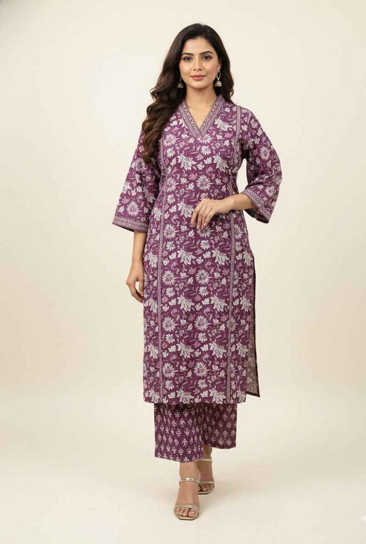 Pure Cotton Floral Print Three Piece Dupatta Set CS0203