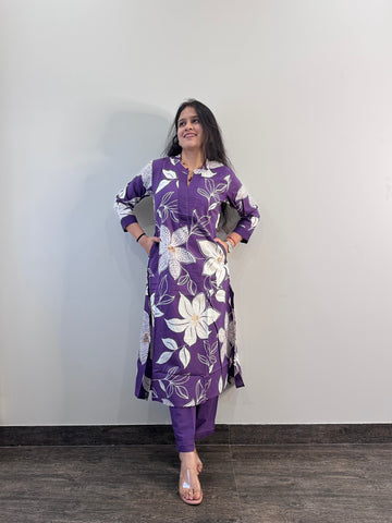 Pure Cotton Floral Print Two Piece Pant Set -  FL092