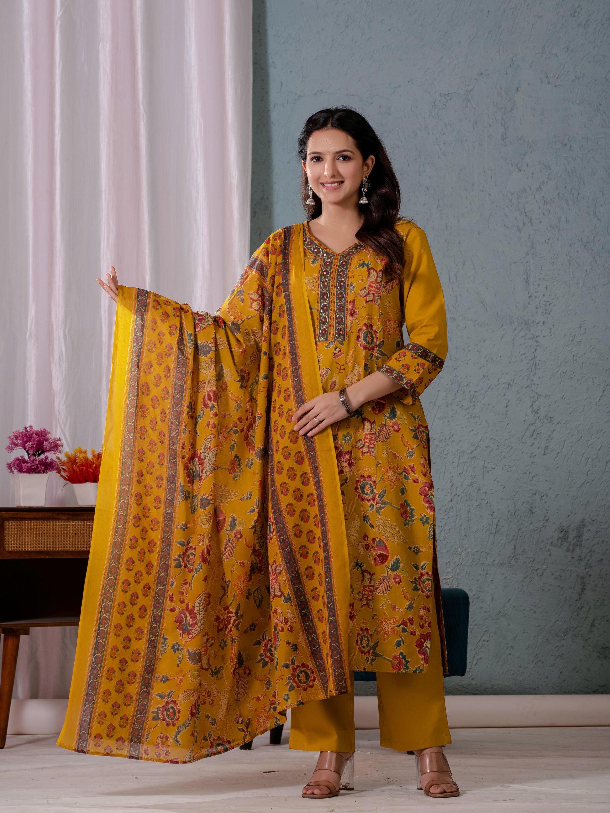 Cotton Floral Dupatta Sets - CS030