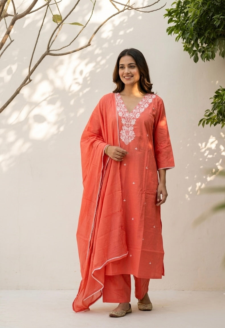 Pure Cotton Dupatta Set In Plus Size