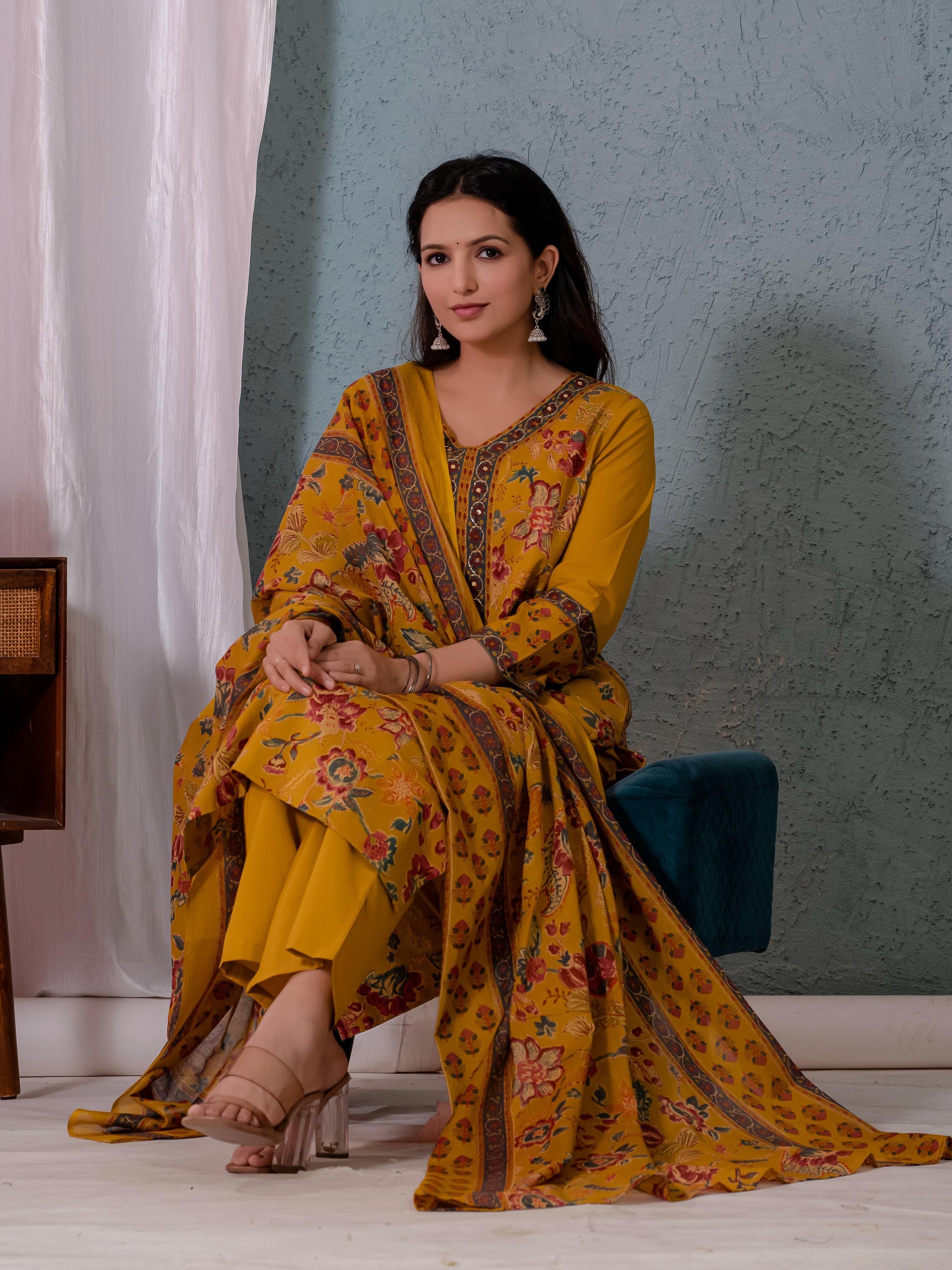 Cotton Floral Dupatta Sets - CS030