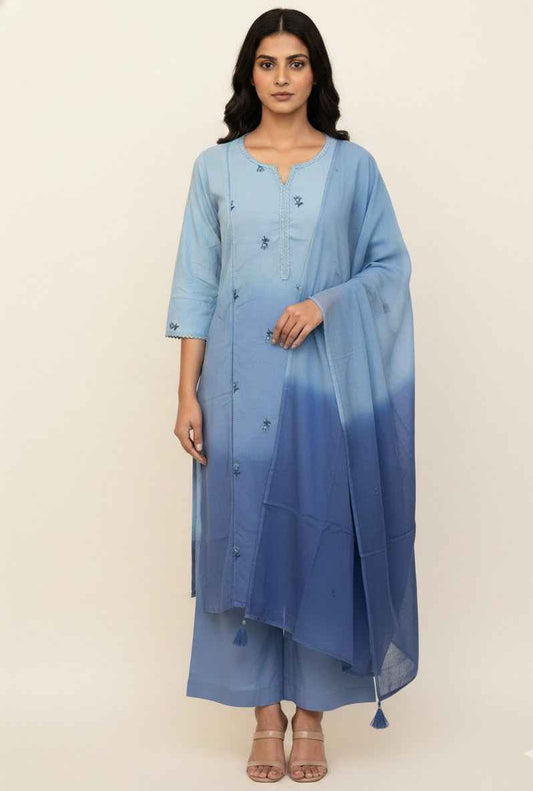 Pure Mul Cotton Three Piece Dupatta Set