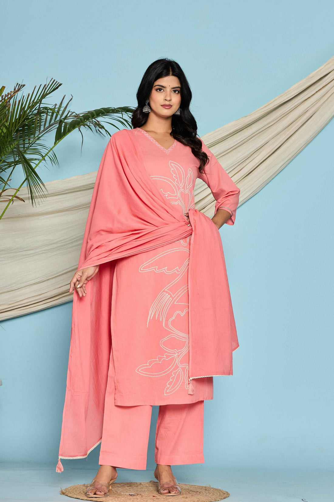 Pure cotton with embroidery Dupatta set