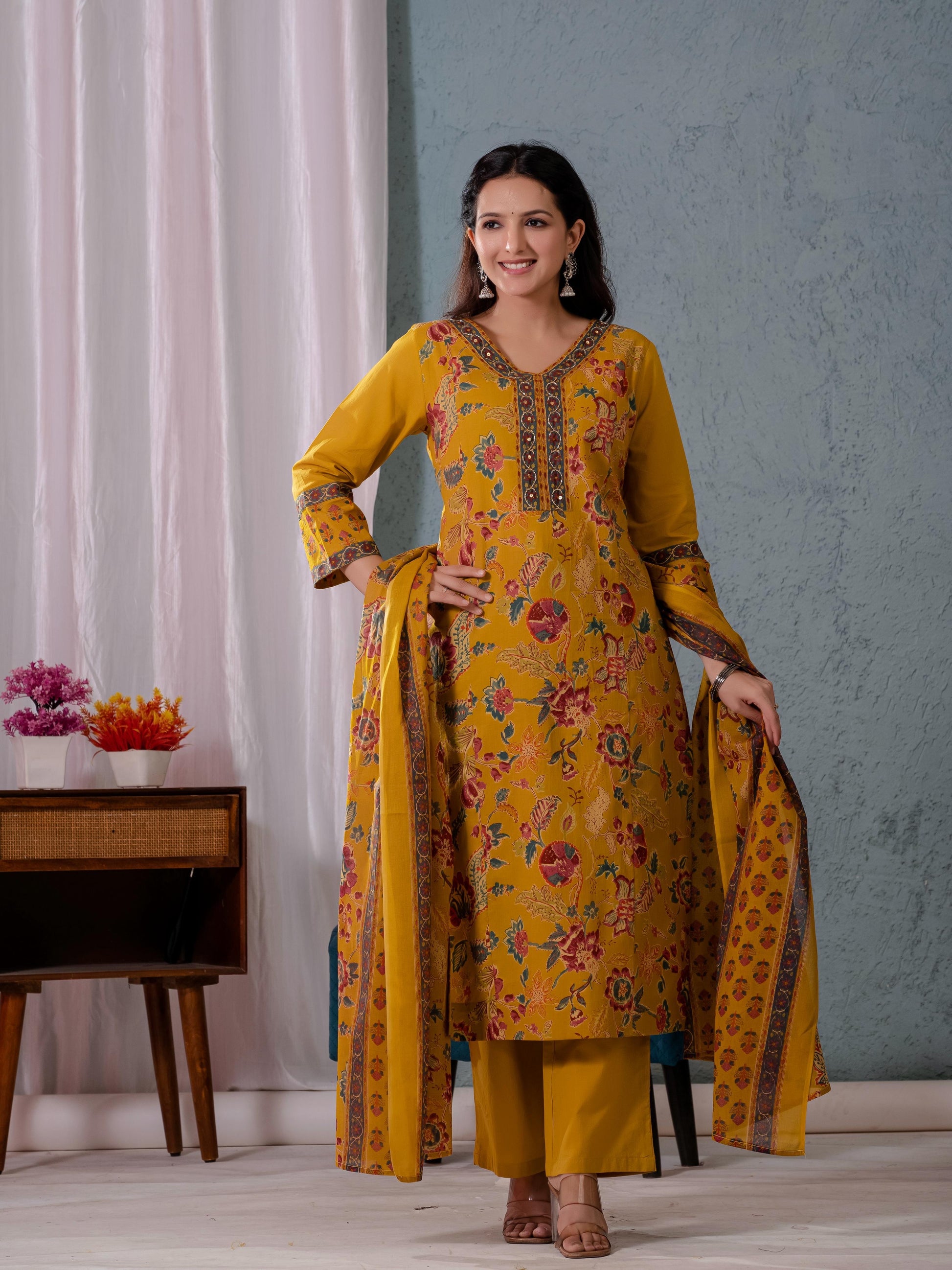 Cotton Floral Dupatta Sets - CS030