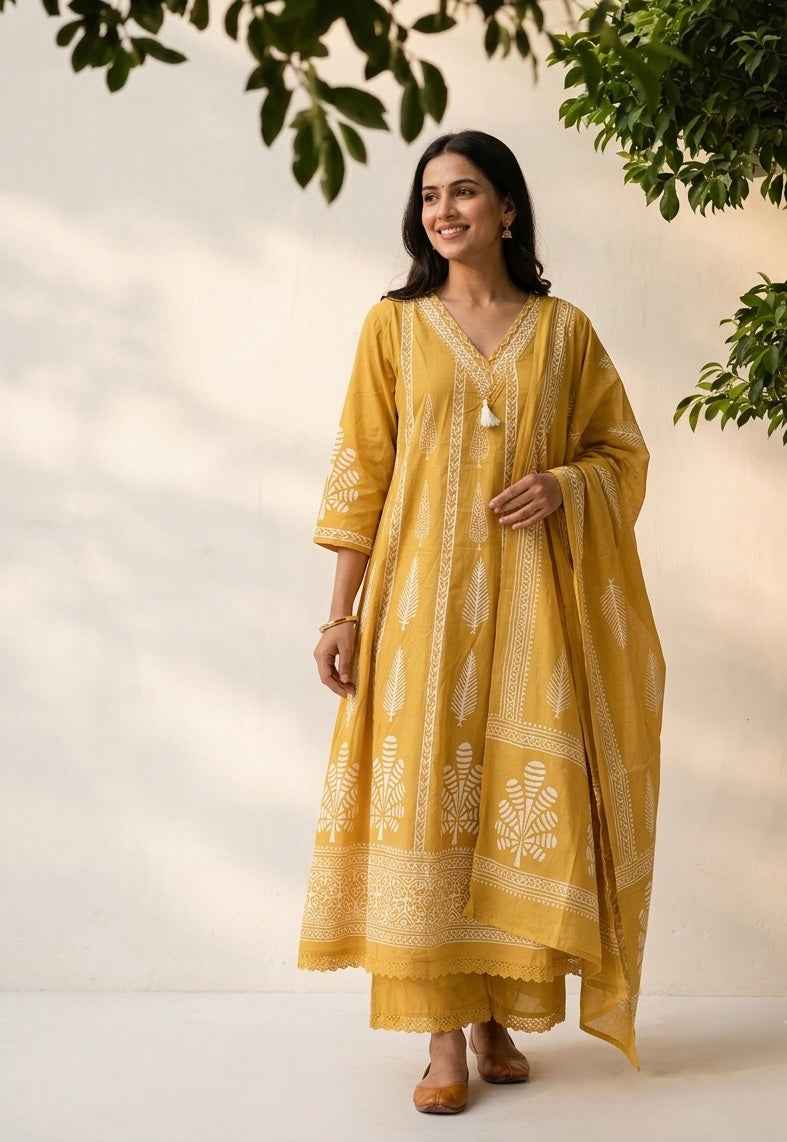 Pure Cotton Dupatta Set In Plus Size