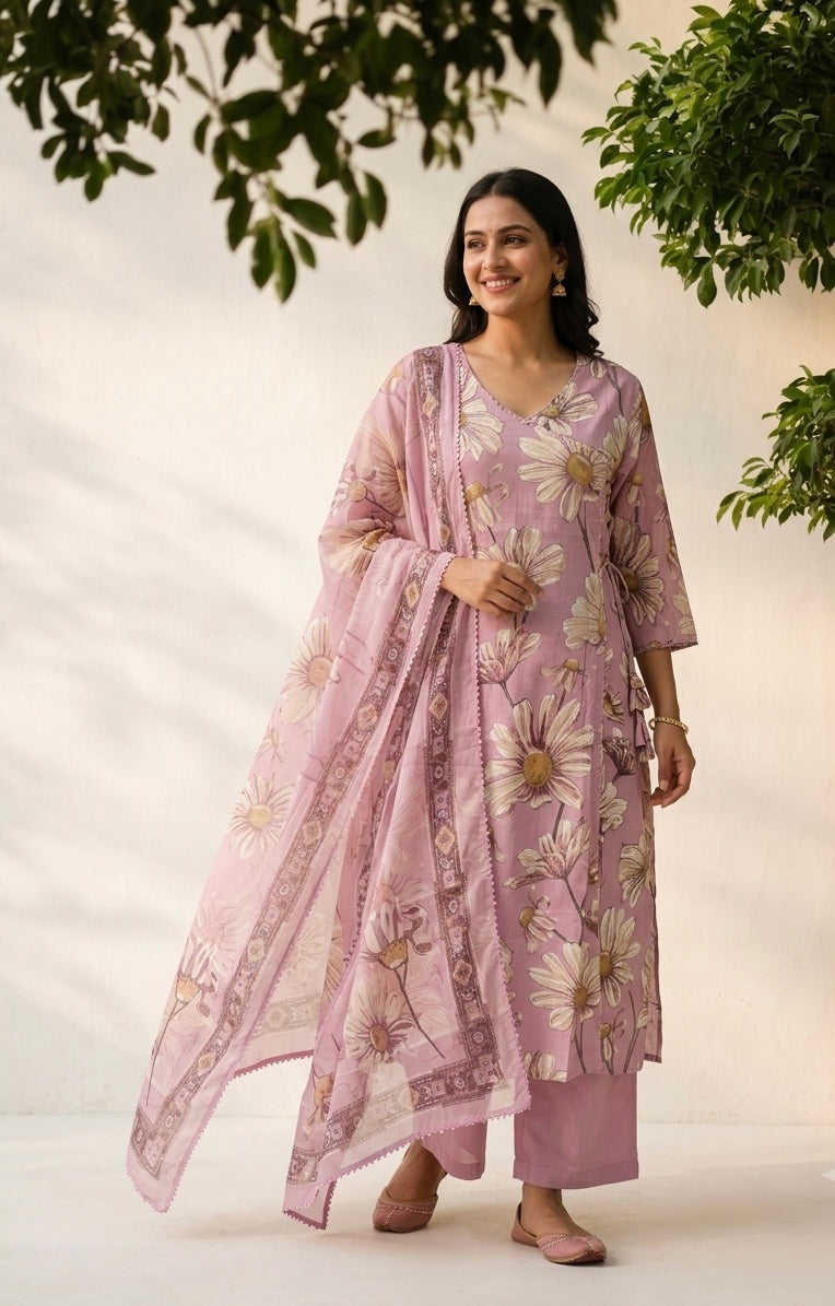 Pure Cotton Dupatta Set In Plus Size