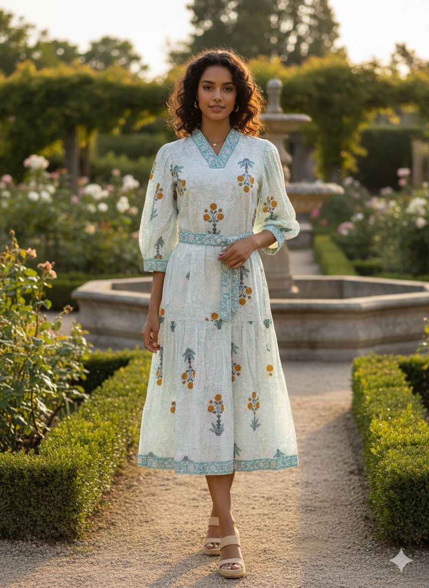 Pure Cotton Floral Print Midi One Price Dress SD009