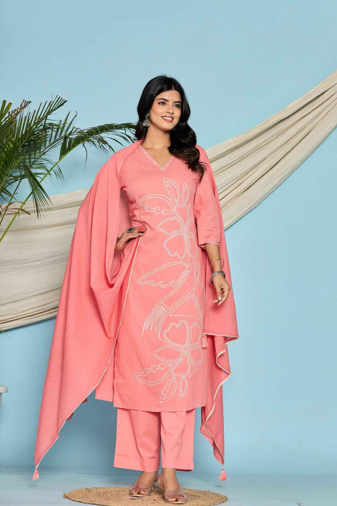 Pure cotton with embroidery Dupatta set