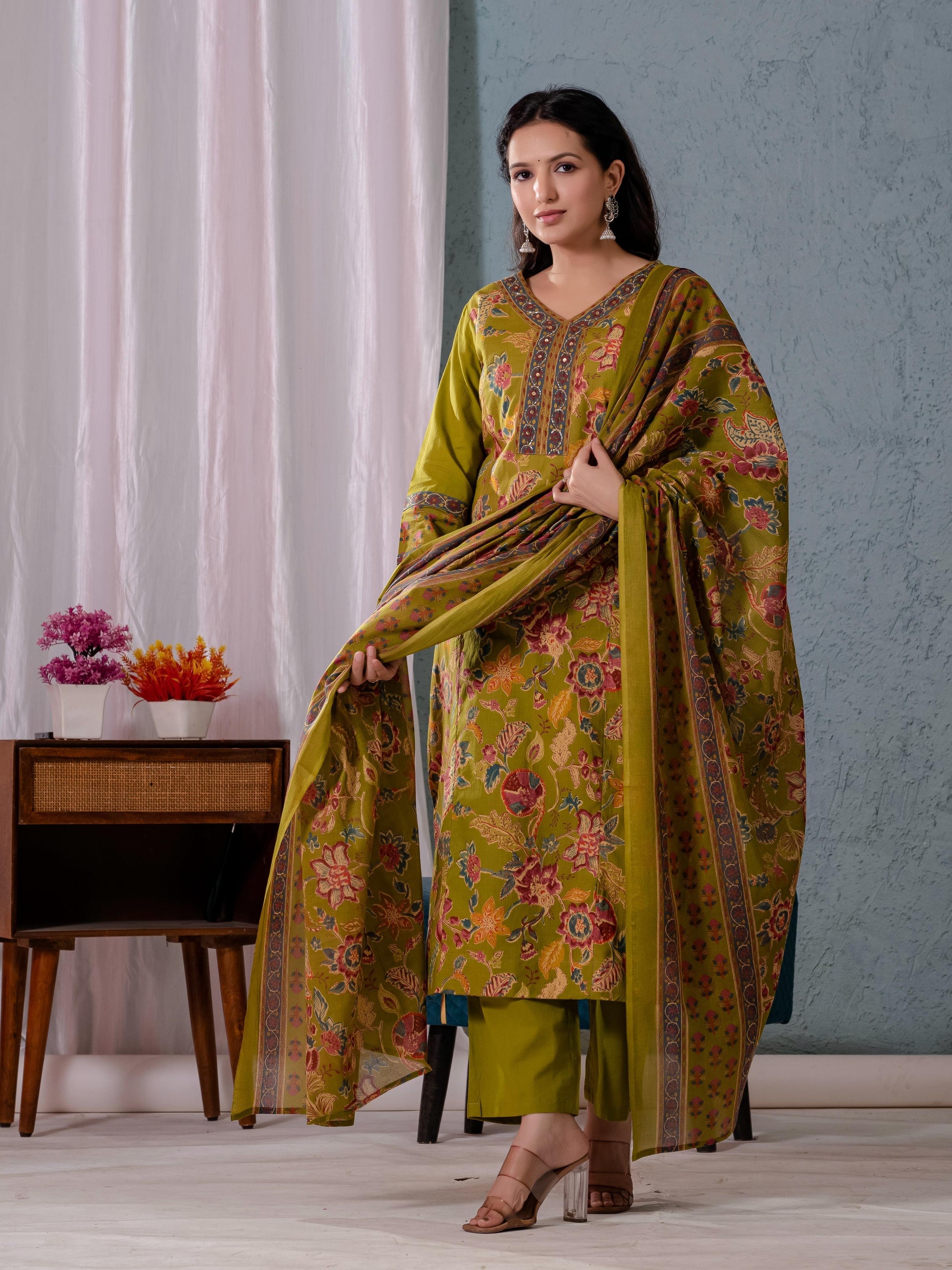 Cotton Floral Dupatta Sets - CS030