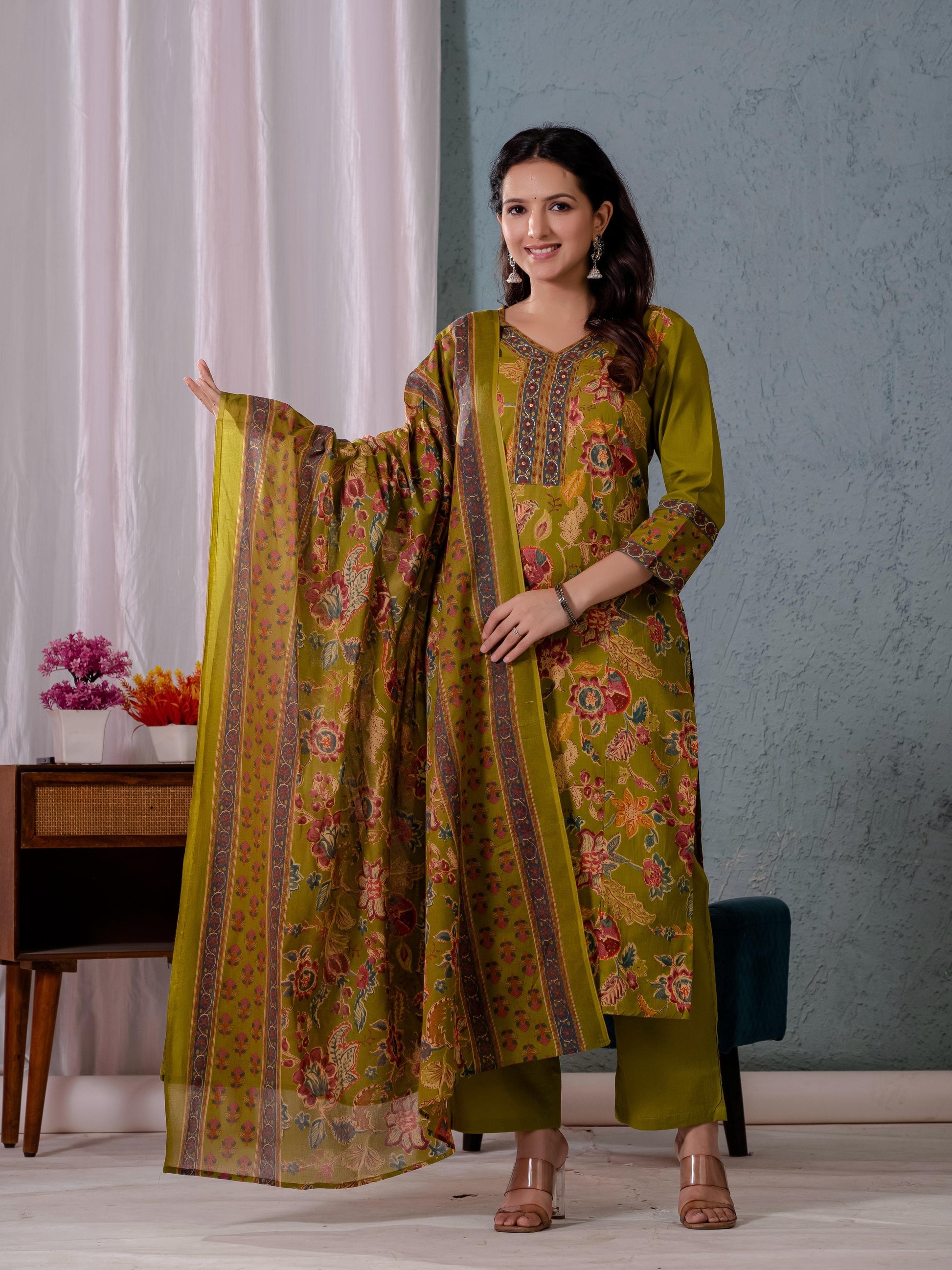 Cotton Floral Dupatta Sets - CS030