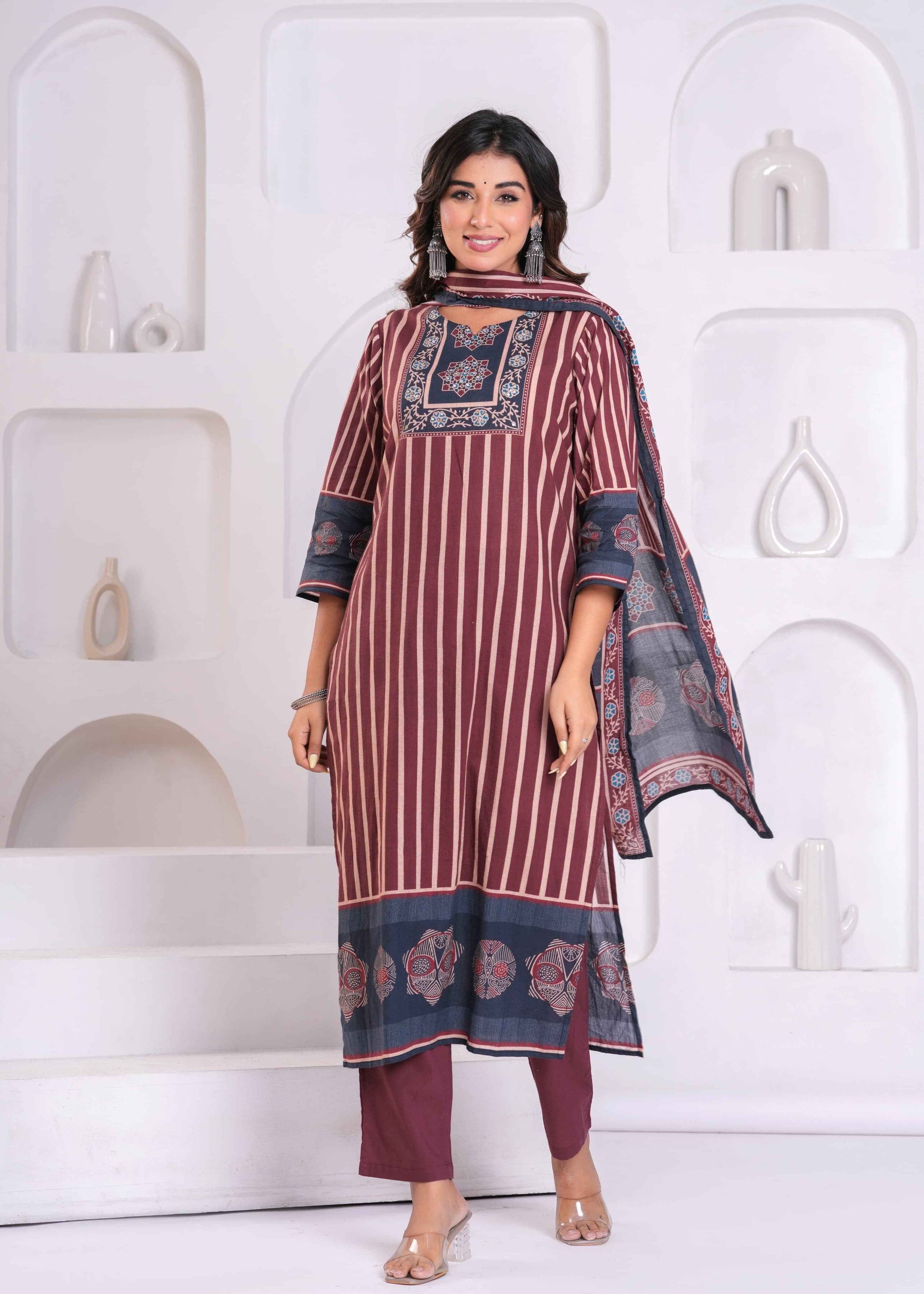 Ajrakh Print Pure Cotton Dupatta Set