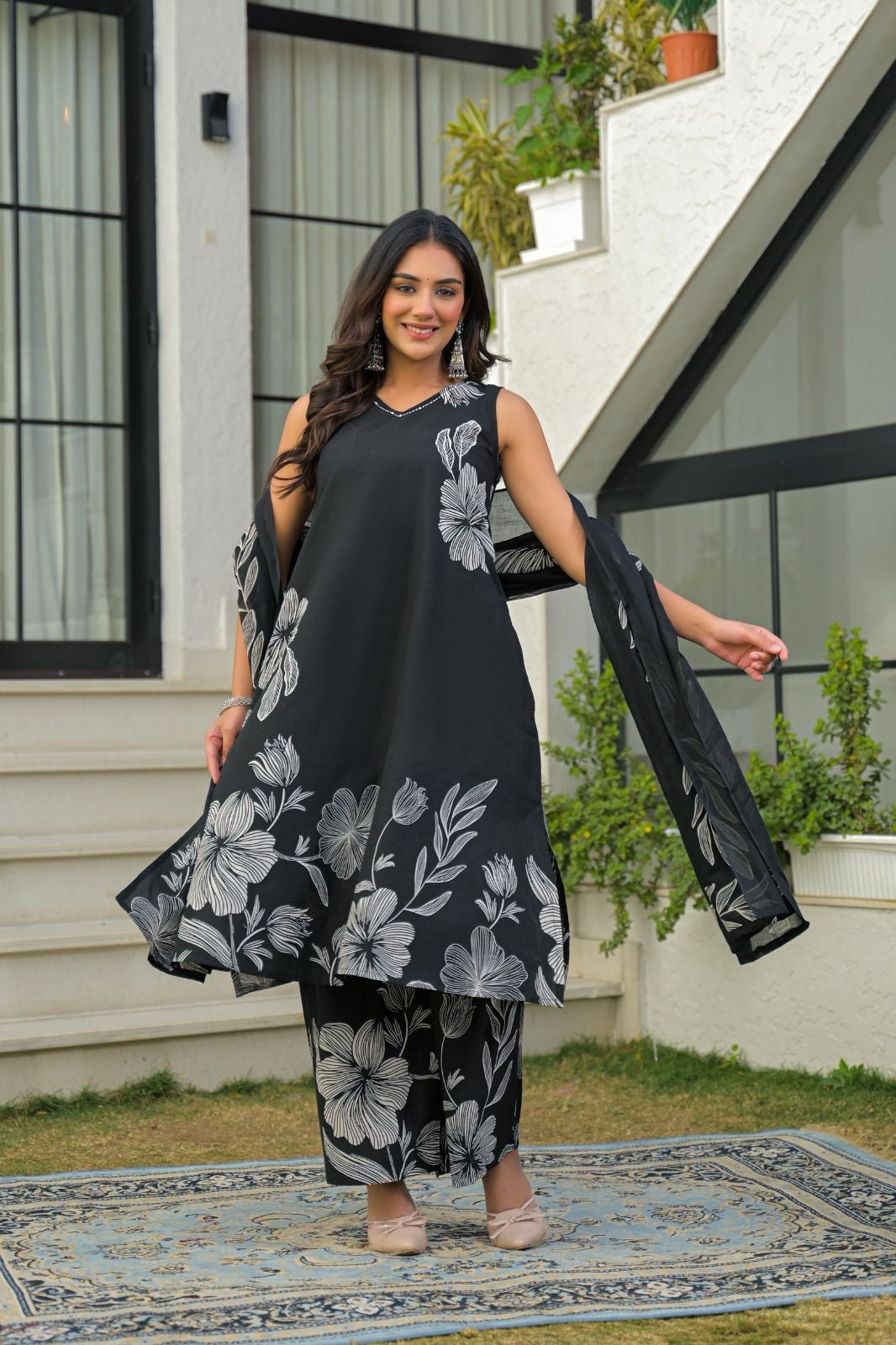 Pure Cotton Sleeveless Floral Print Dupatta Set CS0105