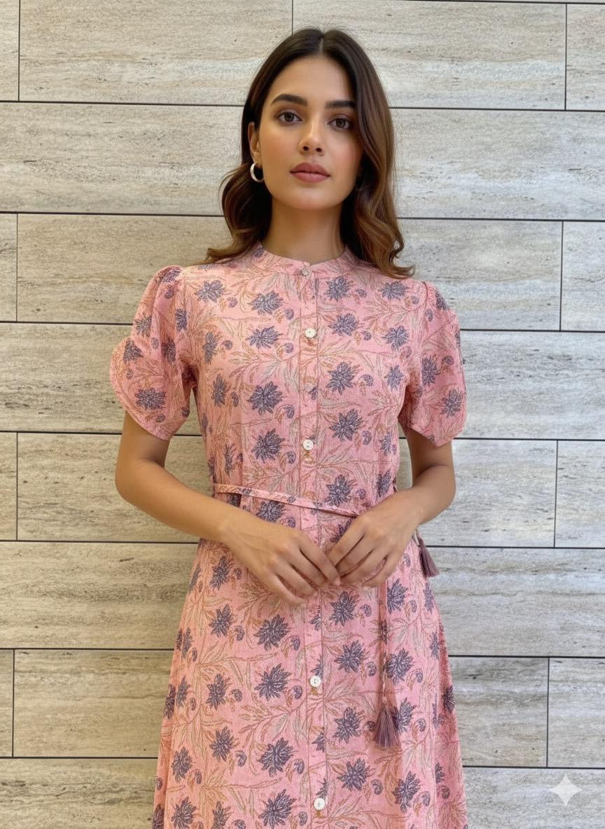 Pure Cotton  Floral Print Midi One Price Dress SD006