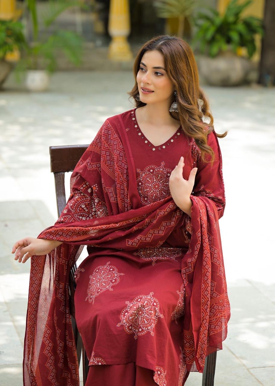 Pure Cotton Bandhez Print Dupatta Set  CS0115