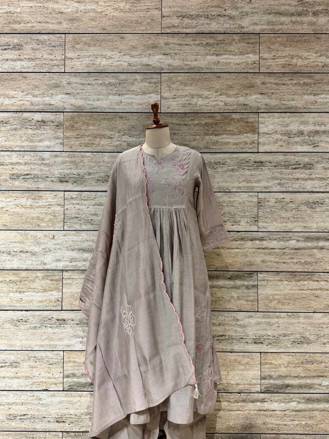 Pure Mul Chanderi Anarkali Dupatta Set With Embroidery Work ANK014